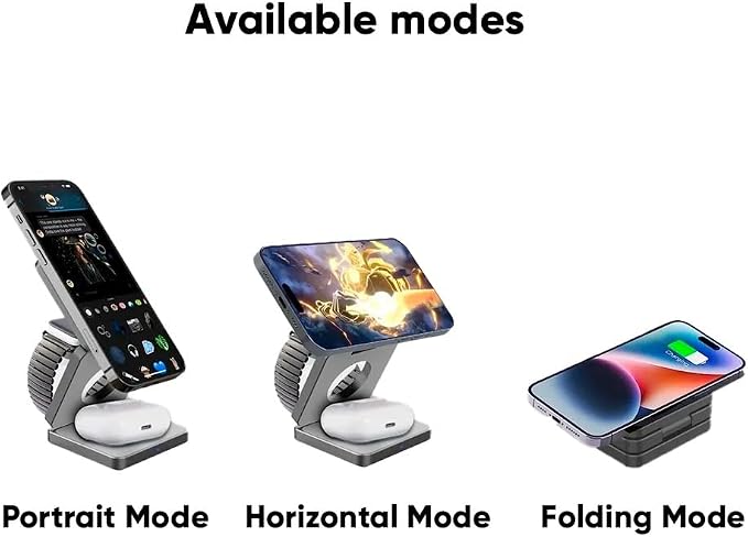 LUNOX 3-in-1 Wireless Charger for iPhone - Apple Watch &amp AirPods - Foldable Magnetic Fast Charging Dock - Black - White