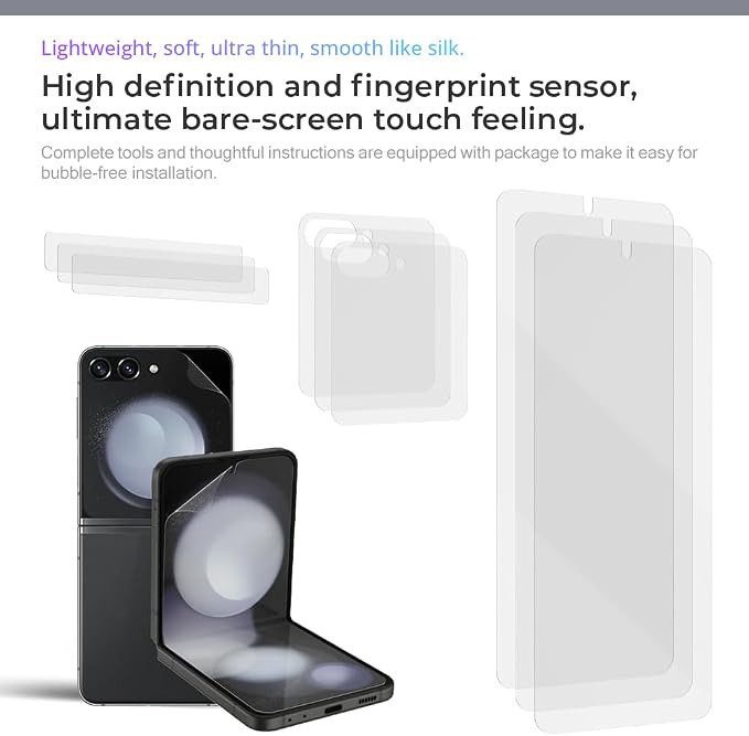 (3Sets Galaxy Z Flip 5 5G Matte Anti Glare Screen Protector Film 3pcs Inner +3pcs Outer + 3pcs Hinge Perfect Touch BubbleFree Easy Installation with Guide tool
