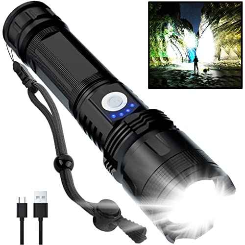 Rechargeable Flashlights High Lumens, 90000 Lumens Super Bright LED Flash Light, 5 Modes, IPX5 Waterproof Handheld Flash Light for Home, Emergencies, Camping