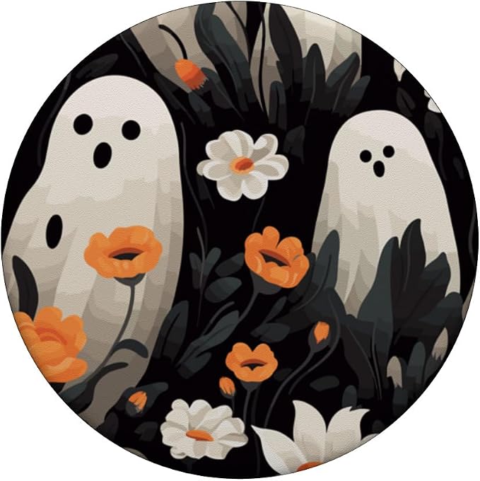 Cute Funny Halloween Spooky Ghost in Flowers Floral Pattern PopSockets PopGrip for MagSafe