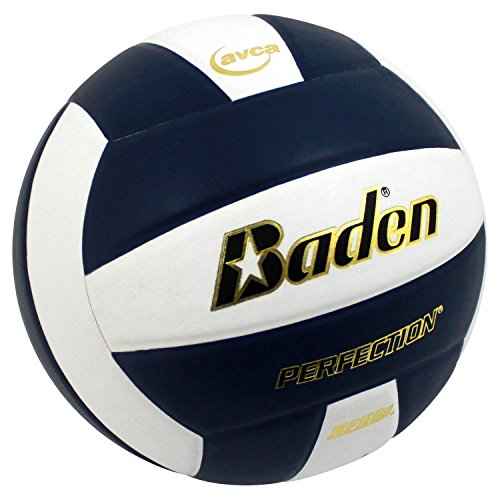 Baden | Perfection | Premium Leather | Indoor Official Game Volleyball | 13U to College | Official Size + Weight | Navy/White | NFHS + AVCA Approved