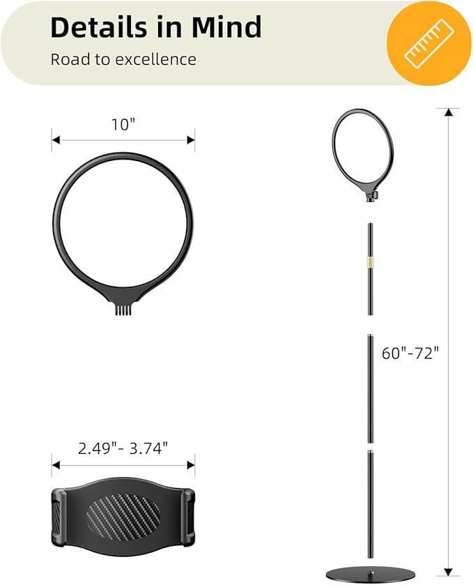 10.5" Ring Light with Stand and Phone Holder - 69" Tripod for iPhone with Light, Professional Led Ringlight for Video Recording/Make up/Streaming, Full Screen Light Ring for YouTube, Tiktok (Black)