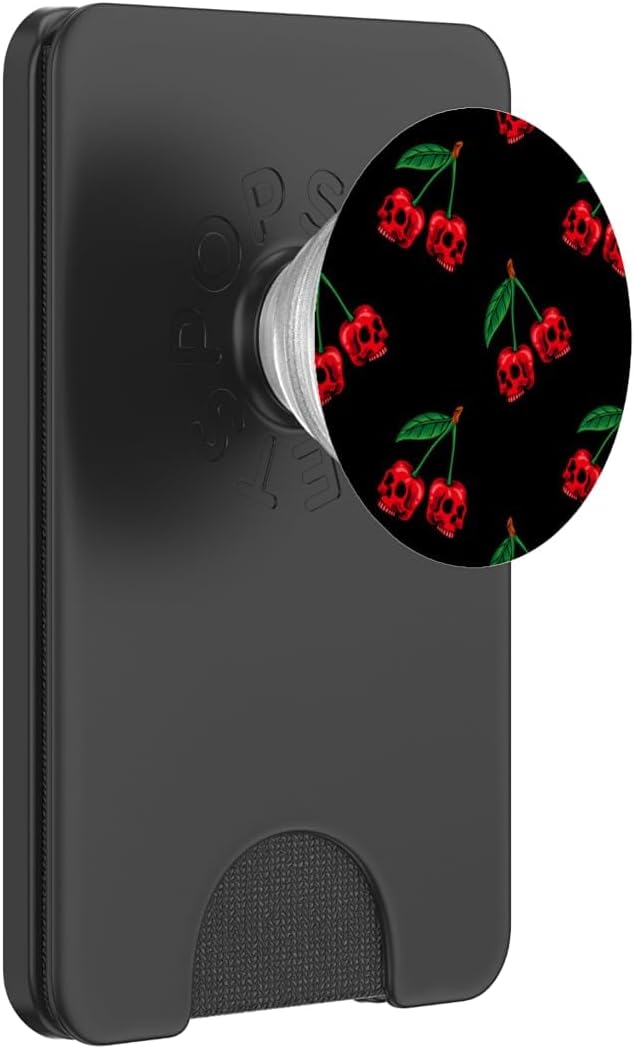 Cute Cherry Skull Pattern Scary Red Skulls Black Background PopSockets Adhesive PopGrip