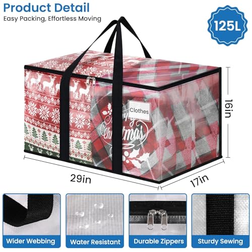 RoomHacks Clear Heavy Duty Extra Large Moving Bags, Reinforced Handle and Double Zipper Storage Bags, Packing Bags Alternative (4 Packs) - size: 125L- 4Packs