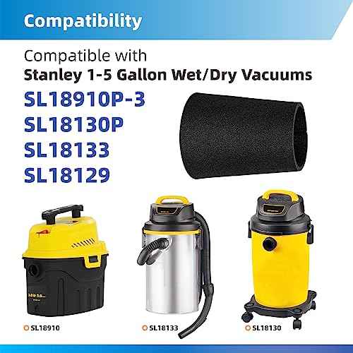 Ximoon 25-1202 Foam Filter Compatible with Stanley 1-5 Gallon Wet/Dry Vacuum SL18910P-3, SL18129, SL18133,SL18129 Filter Sponge Vacuum Cleaner Part