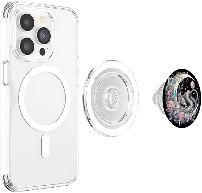 Pastel Goth Celestial Crystal Dragon On Crescent Moon Galaxy PopSockets PopGrip for MagSafe