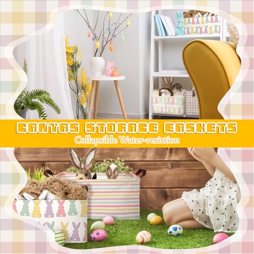 Boao 3 Pcs Easter Storage Bin Rectangular Bunny Basket Box with Handle Collapsible Large Storage Baskets Foldable Rabbit Box for Easter Party Decoration - style: Bunny