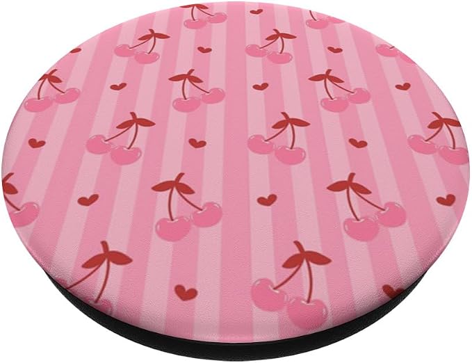 Pink Cherry Heart Stripe Pattern PopSockets PopWallet for MagSafe