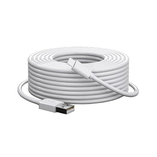 20Ft USB-A to Micro USB Power Cable Fits for Ring Indoor Cam(2nd Gen) | White Micro USB Charging Cord