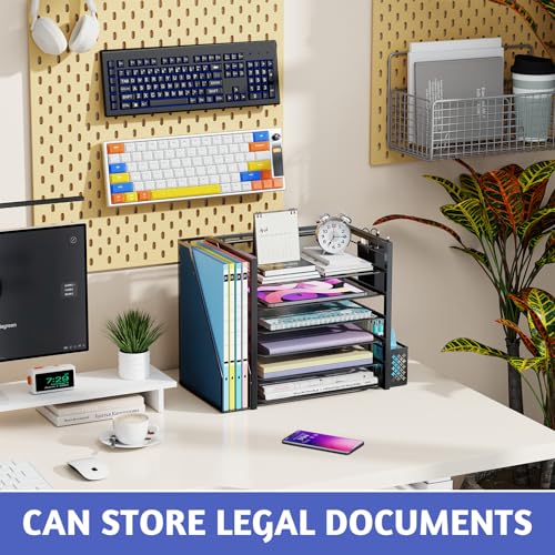 Simple Trending 6 Tier Desk File Organizer, Paper Letter Tray Organizer with File Holder and Pen Container, Black - style: 6 Tier Black-Pen Container