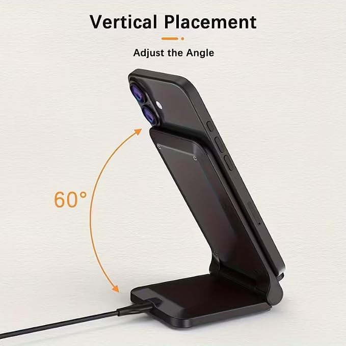 15W Fast Foldable Magnetic Wireless ChargerHome and TravelBlack