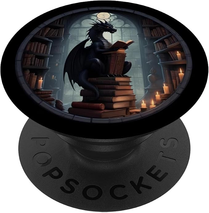 Librarian Dragon Gothic Goth Book Reading Lover PopSockets Adhesive PopGrip