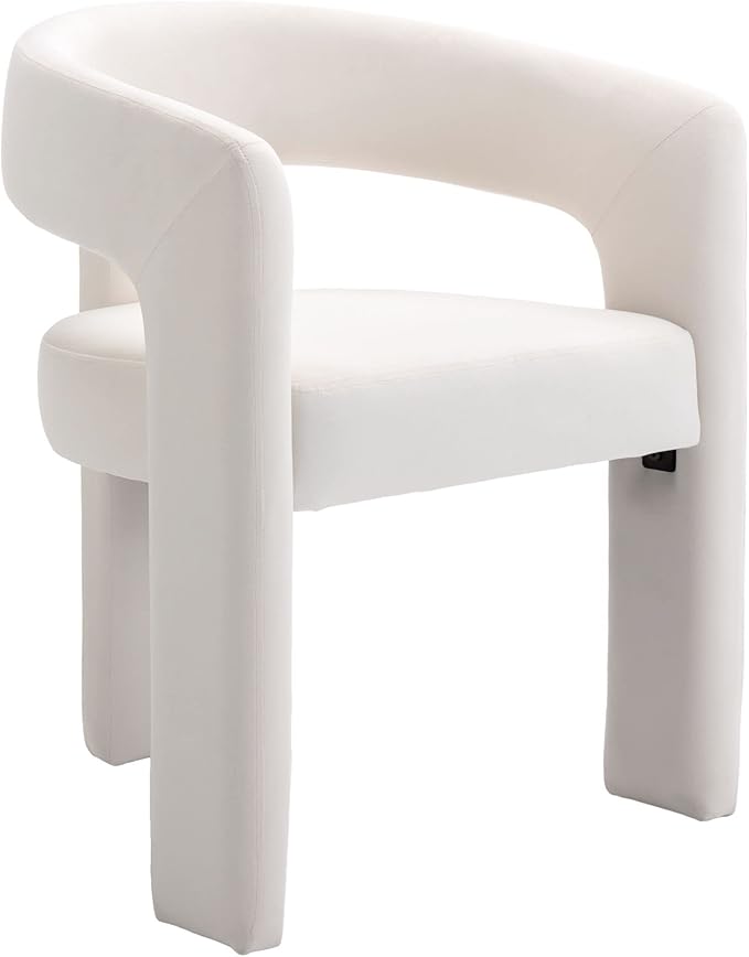 Modern Velvet Fabric Upholstered Dining Chairs with Open-Back, Cute Barrel Side Chairs Kitchen Armchair Accent Chairs for Dining Room Bedroom, Ivory