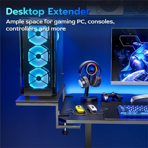 ARES WING 21.7 inches Desk Extender Shelf, 21.7"x 9.8" Versatile Clamp on Desk Shelf, Heavy Duty Desktop Organizer for Gaming and Office Accessories, Black - size: 22", style: no hook