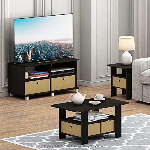 Furinno Andrey Coffee Table, Small Modern Coffee Table with Storage and Bin Drawer, Side Table for Living Room, Bedroom, Home Office, Dark Espresso - color: Dark Espresso/Brown, style: 2 Bin