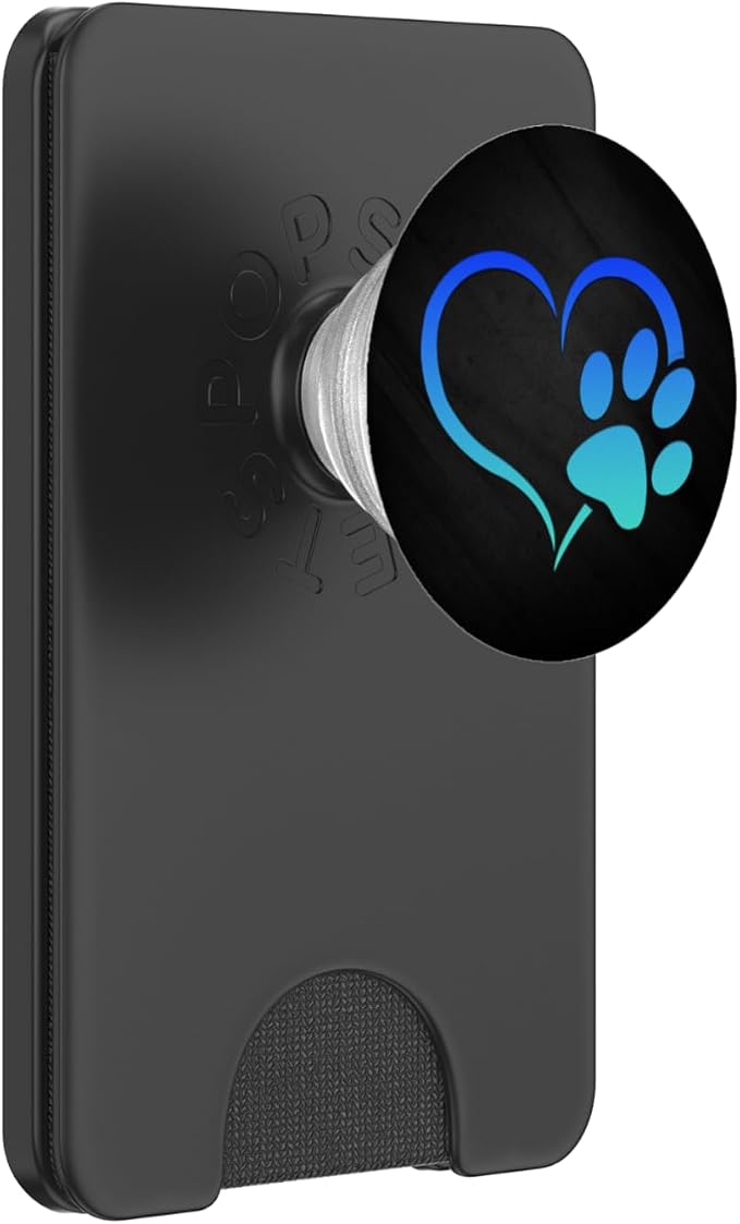 Turquoise Teal Blue Color Dog Paw Print Heart On a Black PopSockets Adhesive PopGrip