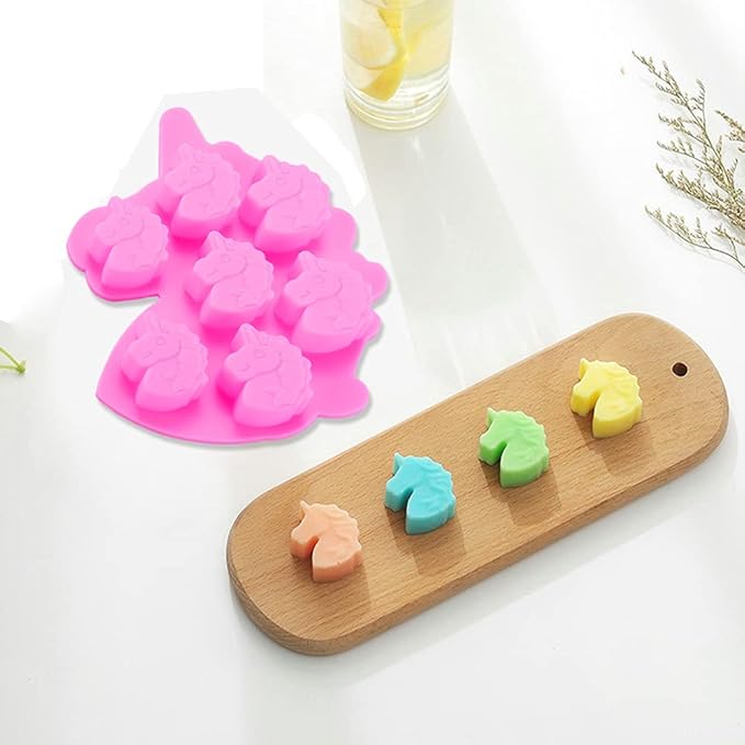 Vpqnee 3 Pack Medium Size 7 Cavities Unicorn Silicone Chocolate Mold for Making Unicorn Shape Gummy, Candy, Chocolate, Ice Cube, Jelly, Mousse, Small Cake