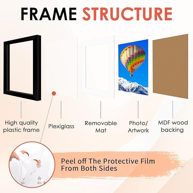 FIXSMITH 11x14 Picture Frame, Black Photo Frame with HD Plexiglass, Display Pictures 8x10 with Mat or 11x14 Without Mat, Picture Frames Collage for Wall Display, 1 Pack