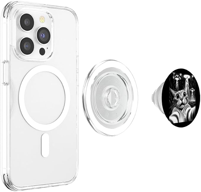 Cat UFO Invasion | Funny Cat Meme Retro Alien Cat UFO Selfie PopSockets Adhesive PopGrip