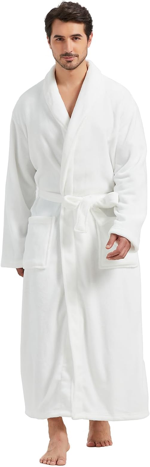 FashGudim Mens Robes Big and Tall Full Length Plush Fleece Long Robe for Men Bathrobe Shawl Collar Warm Winter House Robes