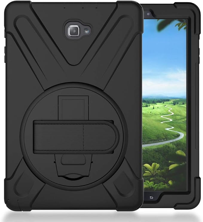 Galaxy Tab A 10.1 P580 2016 Case KIQ Shockproof Heavy Duty Military Full-Body Protection Kickstand Screen Protector for Samsung Galaxy A 10.1 with S-Pen 2016 SM-P580 &amp SM-P585 (Shield Black)