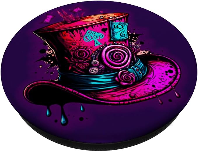 We're All Mad Here Pink Steampunk Alice in Wonderland Hat PopSockets Adhesive PopGrip