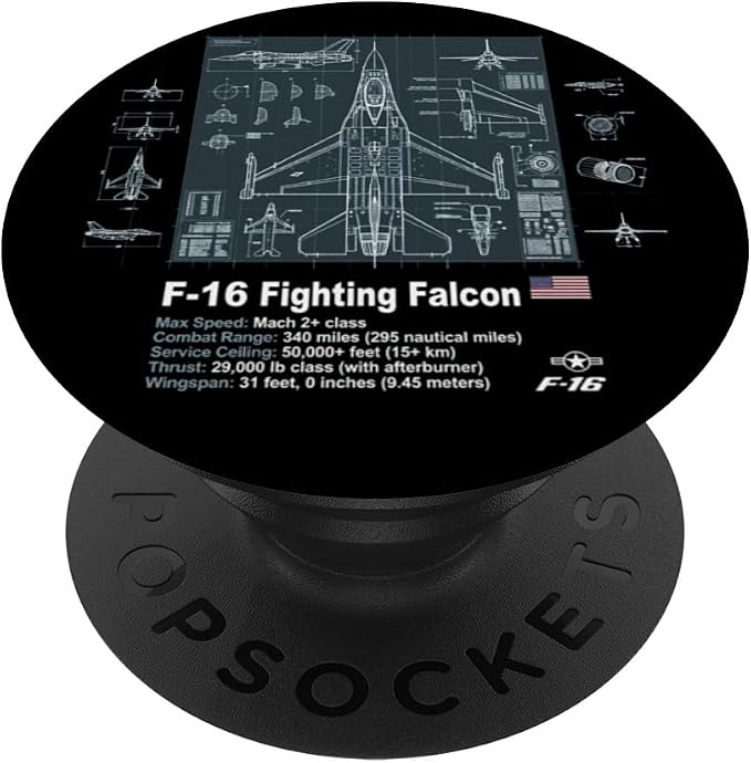 F-16 Blueprint Technical Schematic Aviation PopSockets PopWallet for MagSafe