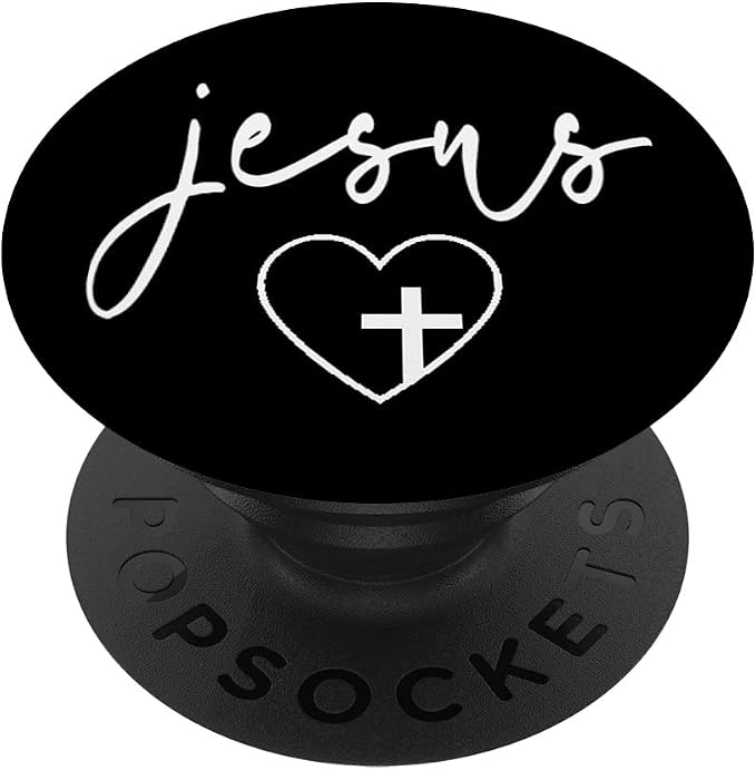 Jesus Cross Love Faith Easter Christmas White Font Black PopSockets Adhesive PopGrip