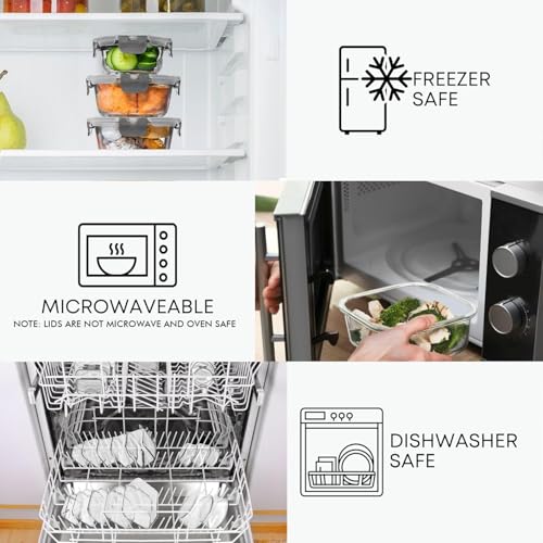 Razab 30 PC Glass Food Storage Containers with Lids - Reusable Glass Meal Prep Containers for Lunch and Leftovers - Airtight & Leakproof Snap Locking Lids - Oven, Freezer, Microwave & Dishwasher Safe - color: Gray