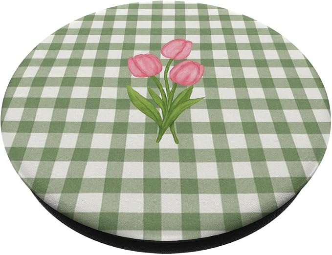 Green Gingham Tulip Floral Pattern PopSockets PopGrip for MagSafe