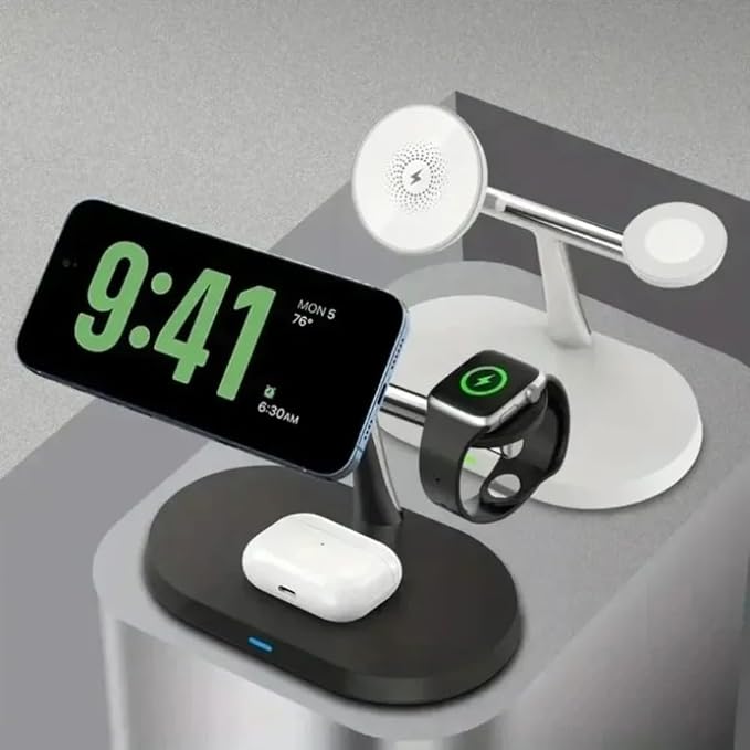 Desktop 3 in 1 Wireless Charger Stand for Samsung Galaxy S25 S24 S23 Watch 8 7 6 5 4 3 Active 1 2 Earbuds Super Fast Charging Station (Black)