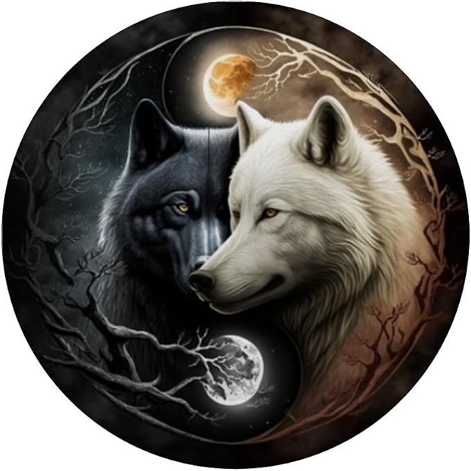 Cool Yin and Yang White and Black Wolf Wolves Lover Gift PopSockets Adhesive PopGrip