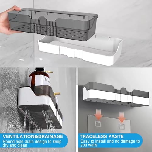 Shower Caddy No Drilling Shower Organizers with Soap Dish Toothbrush Holder and Hooks Plastic Detachable Large Bathroom Countertop Organizer - size: Shower Caddy + Toothbrush Holder + Soap Dish