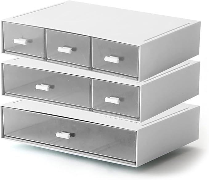 Desk Organizer with 6 Drawers, Makeup Organizer, Plastic Cosmetic Organizer, Bathroom Organization Boxes, Desktop Storage Box(White)