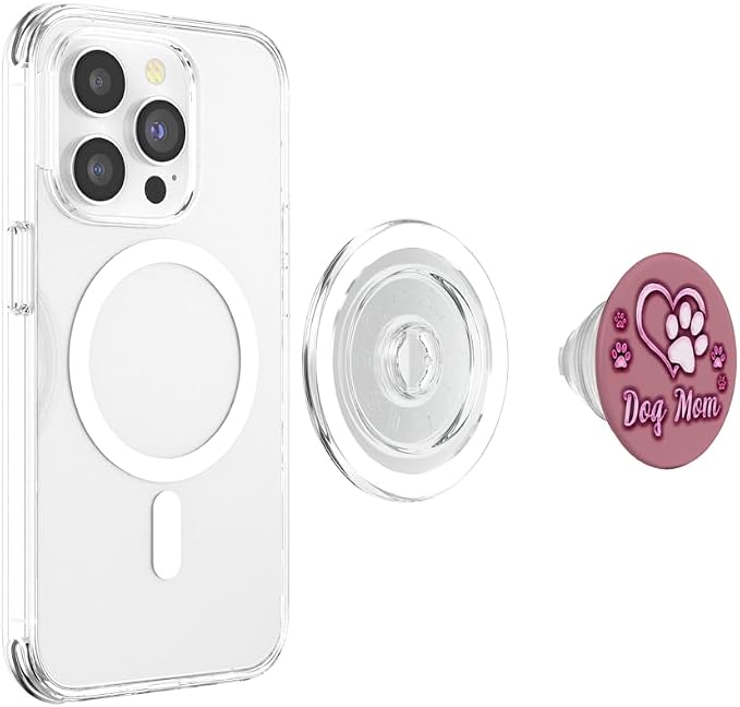 Dog Mom Gift Cute Dog Paw Print Heart Black Pink PopSockets Adhesive PopGrip