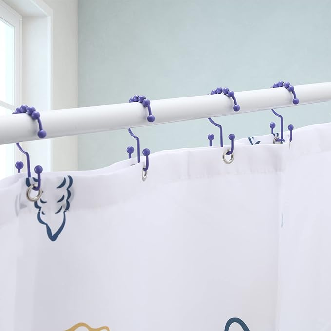 Shower Curtain Hooks, Goowin Shower Curtain Rings, Stainless Steel Shower Curtain Hooks Rust Proof Free Sliding Double Shower Hooks for Curtain, Shower Curtains & Liners (Purple)