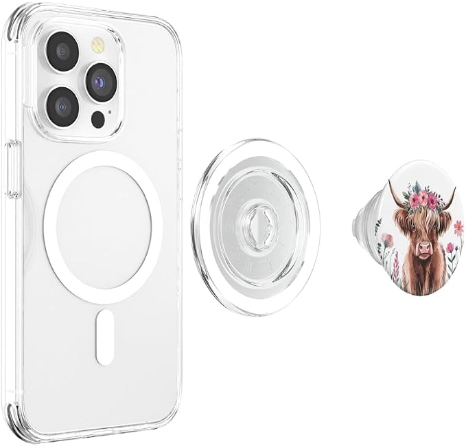 Baby Highland Cow Floral - Adorable Watercolor Farm Art PopSockets Adhesive PopGrip