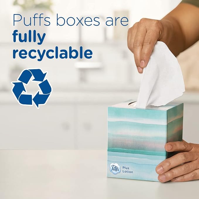 Puffs Facial Tissues Plus Lotion 24 Family Rectangle Boxes 124 Facial Tissues per Box Allergies and Colds (Packaging May Vary)