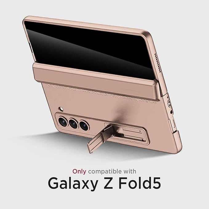 Miimall for Samsung Galaxy Z Fold 5 Case with Privacy Screen Protector, Built-in Adjustable Kickstand & Magnetic Hinge Protection All-Inclusive Protective Case for Galaxy Z Fold 5 5G(Champagne Gold)