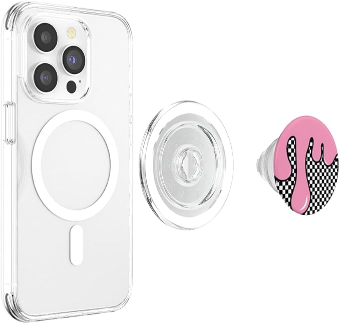 Pink Black Checker Drip Pattern PopSockets Adhesive PopGrip
