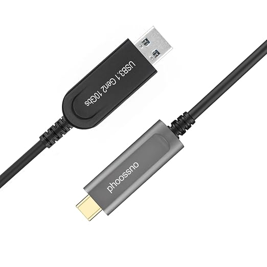 USB A to C Extension Fiber Optical Cable USB 3.2 Gen2 10Gbps 10M 33FT Right Angled Compatible with Microsoft Azure Logitech Aver Vaddio Camera Barco ClickShare Kinect Intel RealSense