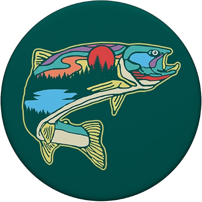 Nature Trout Illustration Vintage Fly Fishing Retro Design PopSockets Adhesive PopGrip