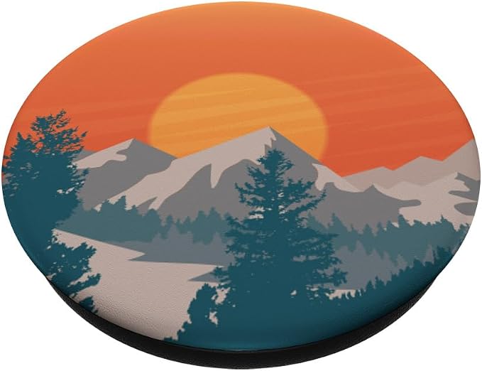 Retro Mountain Sunset and Red-Yellow Sky PopSockets Adhesive PopGrip