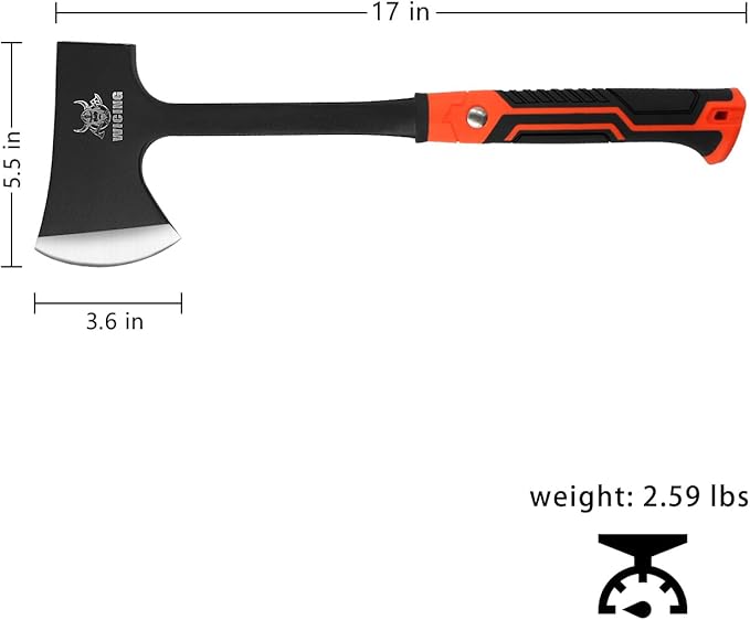 17" Hatchet, Camping Axe High Carbon Steel & Non-Slip Shock-Absorbing Grip with Nylon Sheath