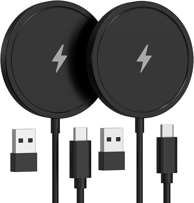 Magnetic Wireless Charger for iPhone 15W Fast Mag Safe Charger 2 Pack Charging Pad Compatible with iPhone 17/16/15/14/13/12 Series and Air - Pods 3/2/Pro 2/Pro Black