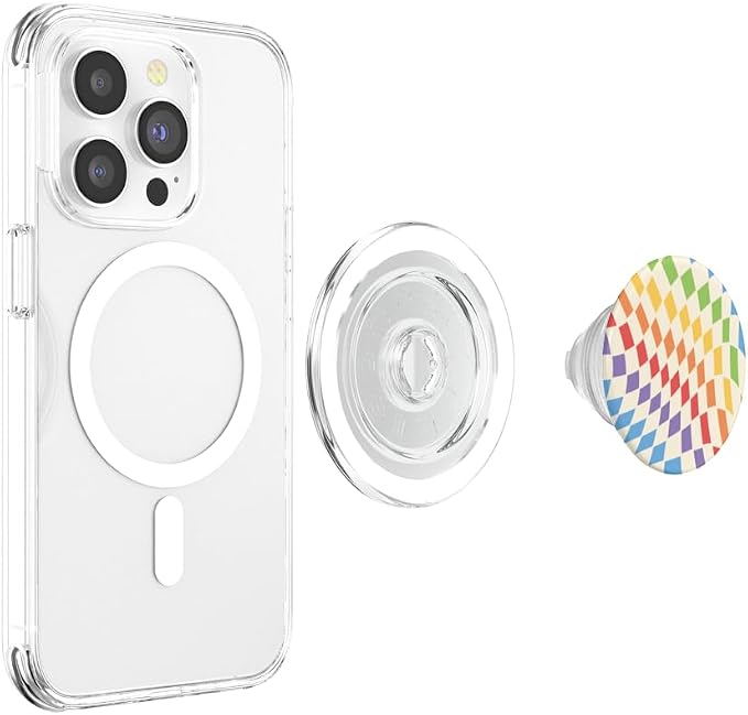 PopSockets Phone Grip – Checker Wavy Rainbow PopSockets PopWallet for MagSafe