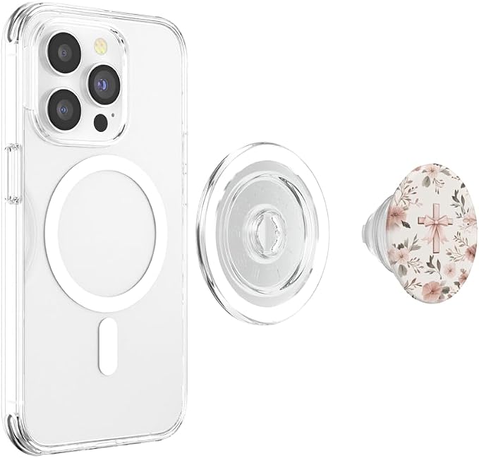 Aesthetic Christian with Bow &amp Flower Pink Faith Bow Cross PopSockets Adhesive PopGrip