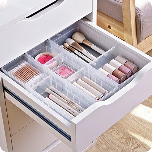 Chris.W Desk Drawer Organizer Tray with Adjustable Dividers, Multi-Drawers for Makeups, Utensil, Pens, Flatware and Junks - Set of 4 (2 Large + 2 Small),13.8 Inch Length - size: Large(2L + 2S)