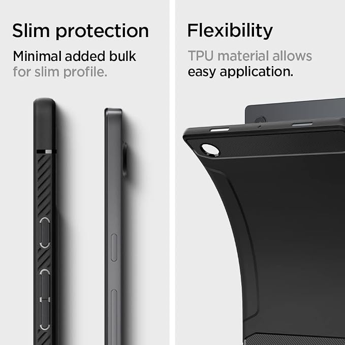 Spigen for Galaxy Tab A11+ Plus Case (2025) Rugged Armor Slim Protective Case with Carbon Fiber Design and Air Cushion Technology Matte Black