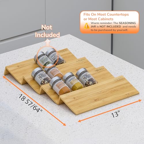 AMBIRD Bamboo Spice Drawer Organizer with Non-slip Mat, 4 Tier Jar Spice Rack Tray 13'',Seasoning Organizer for Kitchen,Cabinet,Drawers,Countertop - size: 4 Pcs x 13'' W, style: Natural